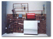 Boiler room for hydronic floor heating system.